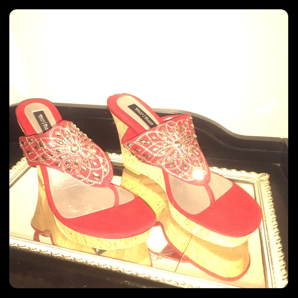 Red & Silver Jeweled Wedges