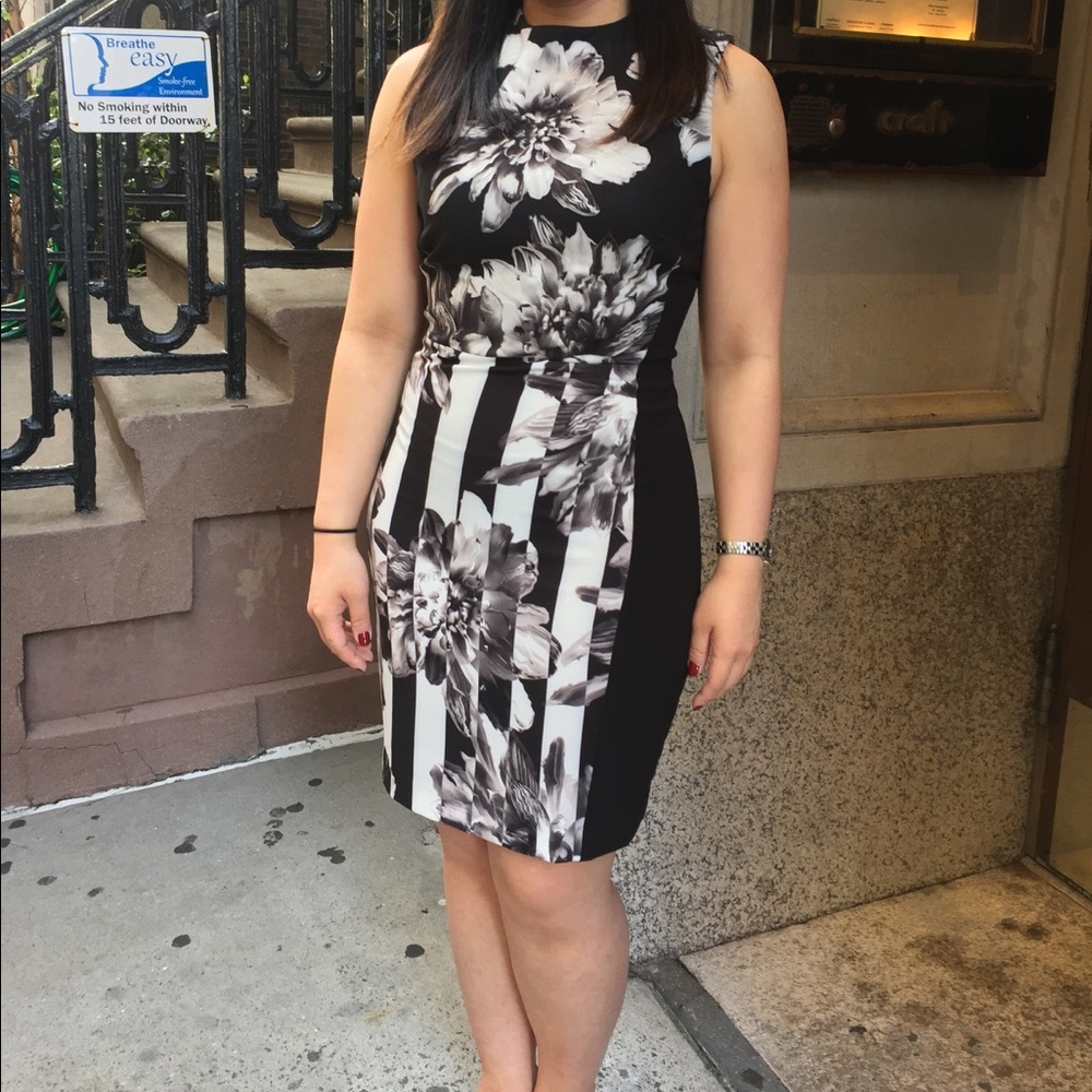 Black and white floral pattern dress