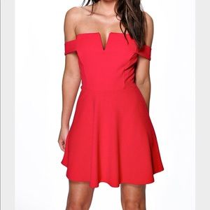 BNWT Boohoo Off The Shoulder Red Dress