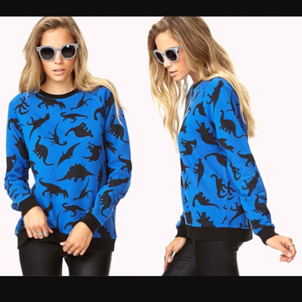 Forever 21 blue dinosaur sweater