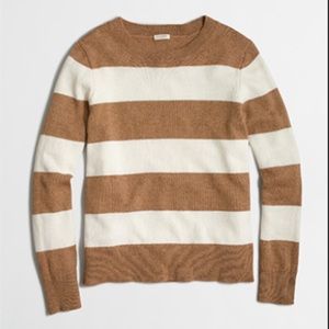 🐶J. Crew Tan and Off-White Striped Wool Sweater