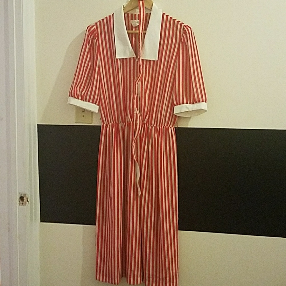 Stupid cute red and white stripe dress with belt