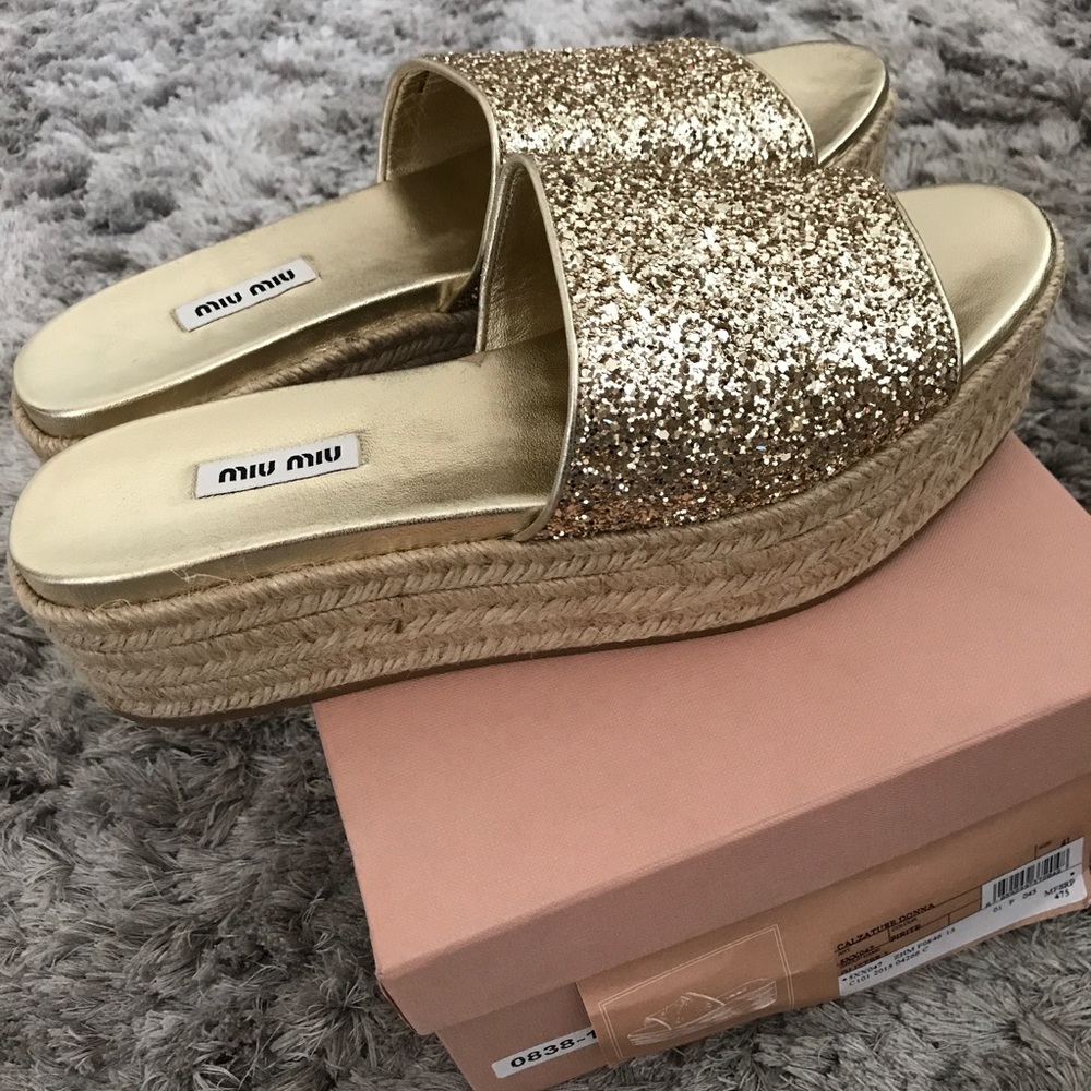 Miu Miu glitter wedge sandals