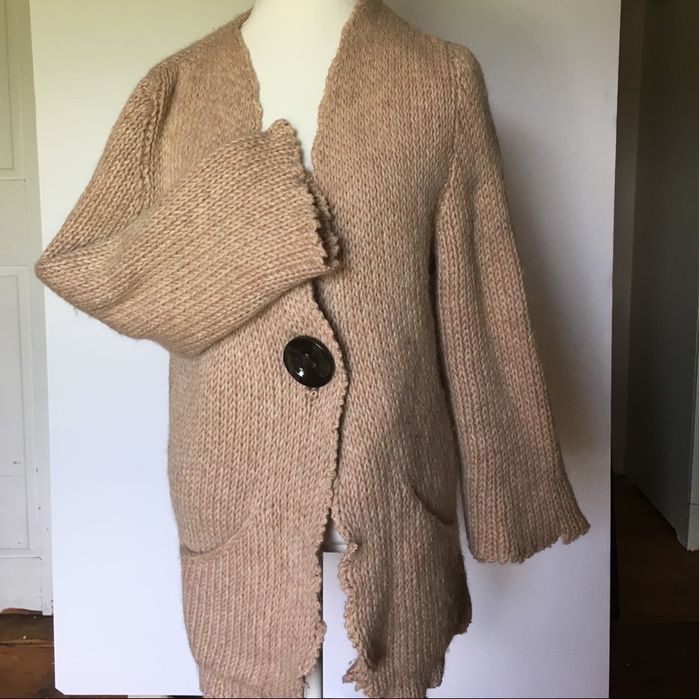 EUC Hand Knit WOOL Cardigan Sweater- size L