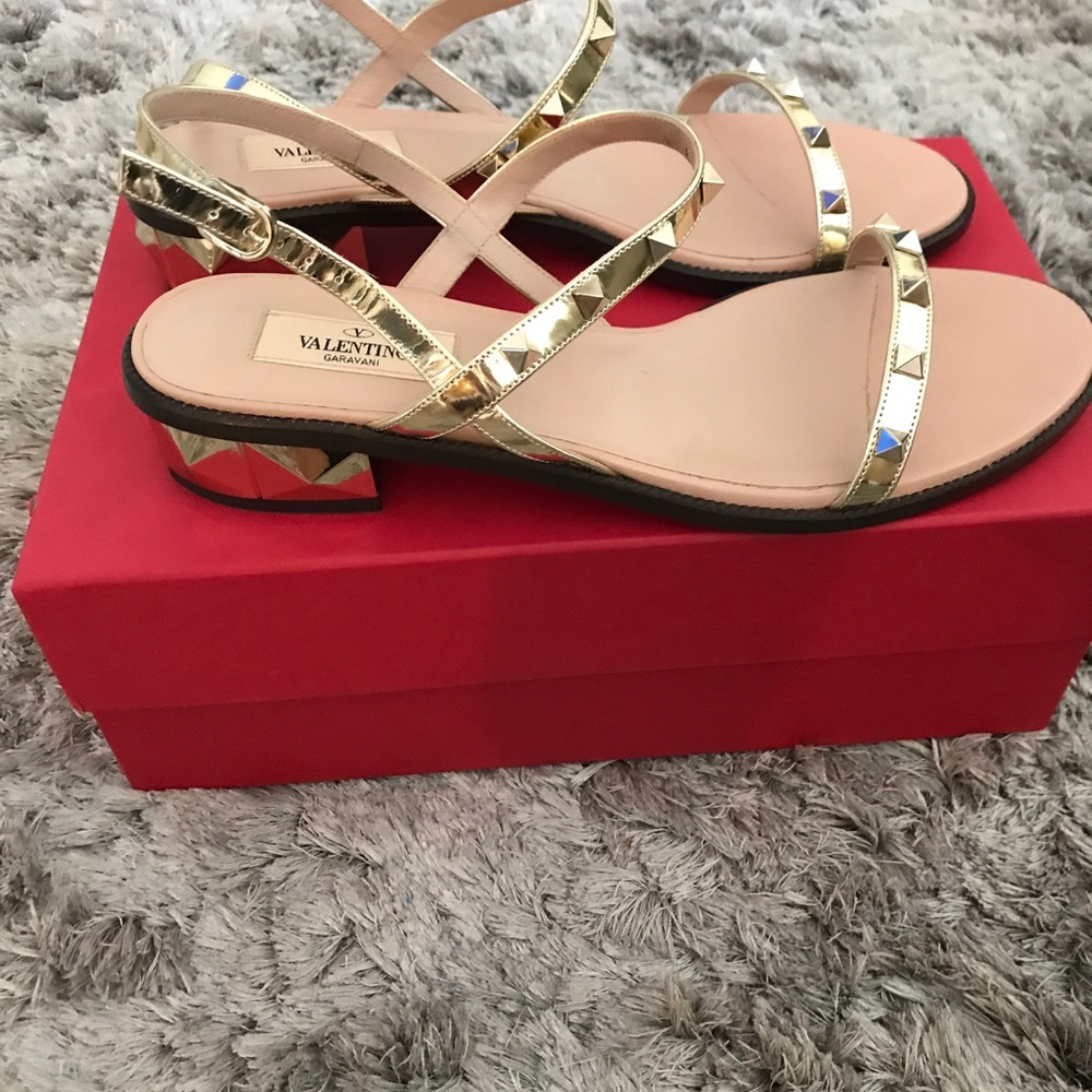 Valentino rock stud gold flat sandals