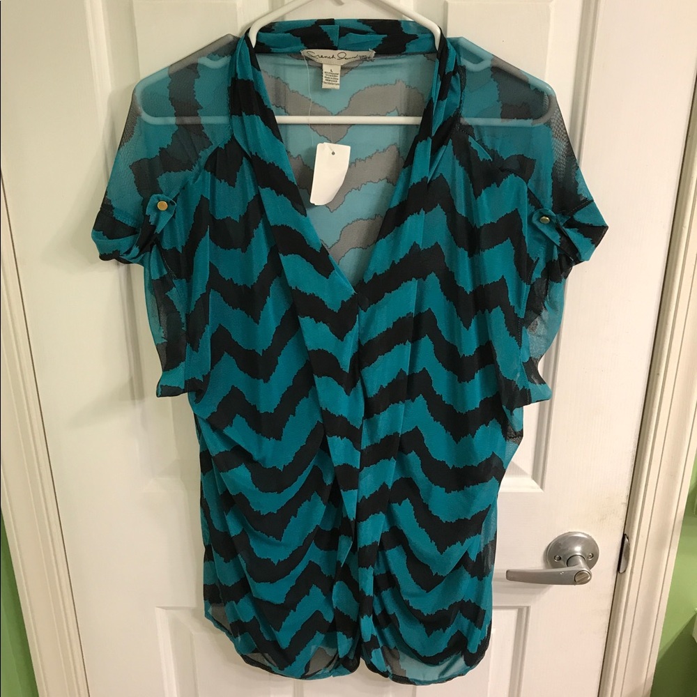 Teal and black striped top NWT