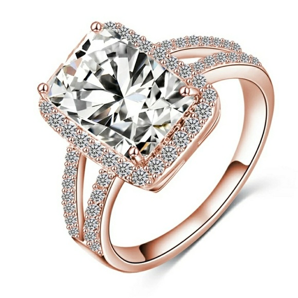 Rose Gold Emerald Cut AAA CZ Micro Pave Ring - Picture 6 of 6