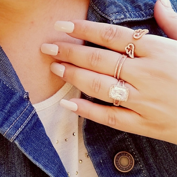 Rose Gold Emerald Cut AAA CZ Micro Pave Ring - Picture 2 of 6