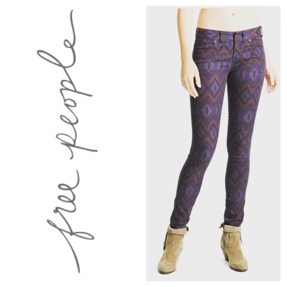 Free People Purple Aztec Navajo Print Jeans Sz 24