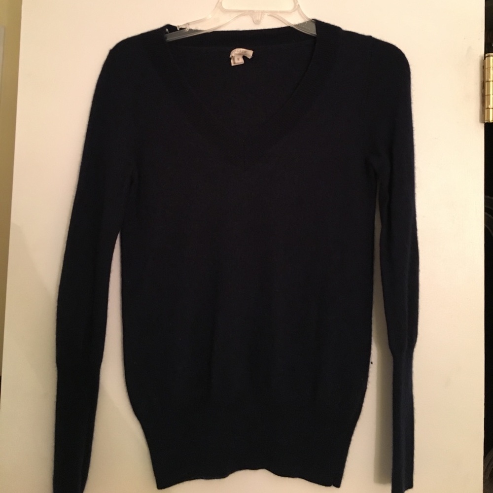 J. Crew Cashmere Sweater V-Neck Navy Medium
