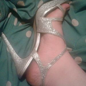 Sparkly silver stilettos