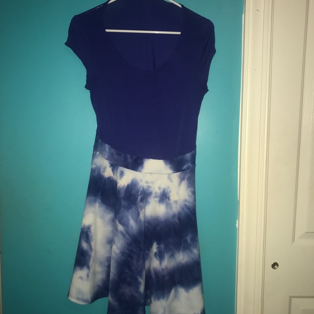 Blue and white tie dye skater dress