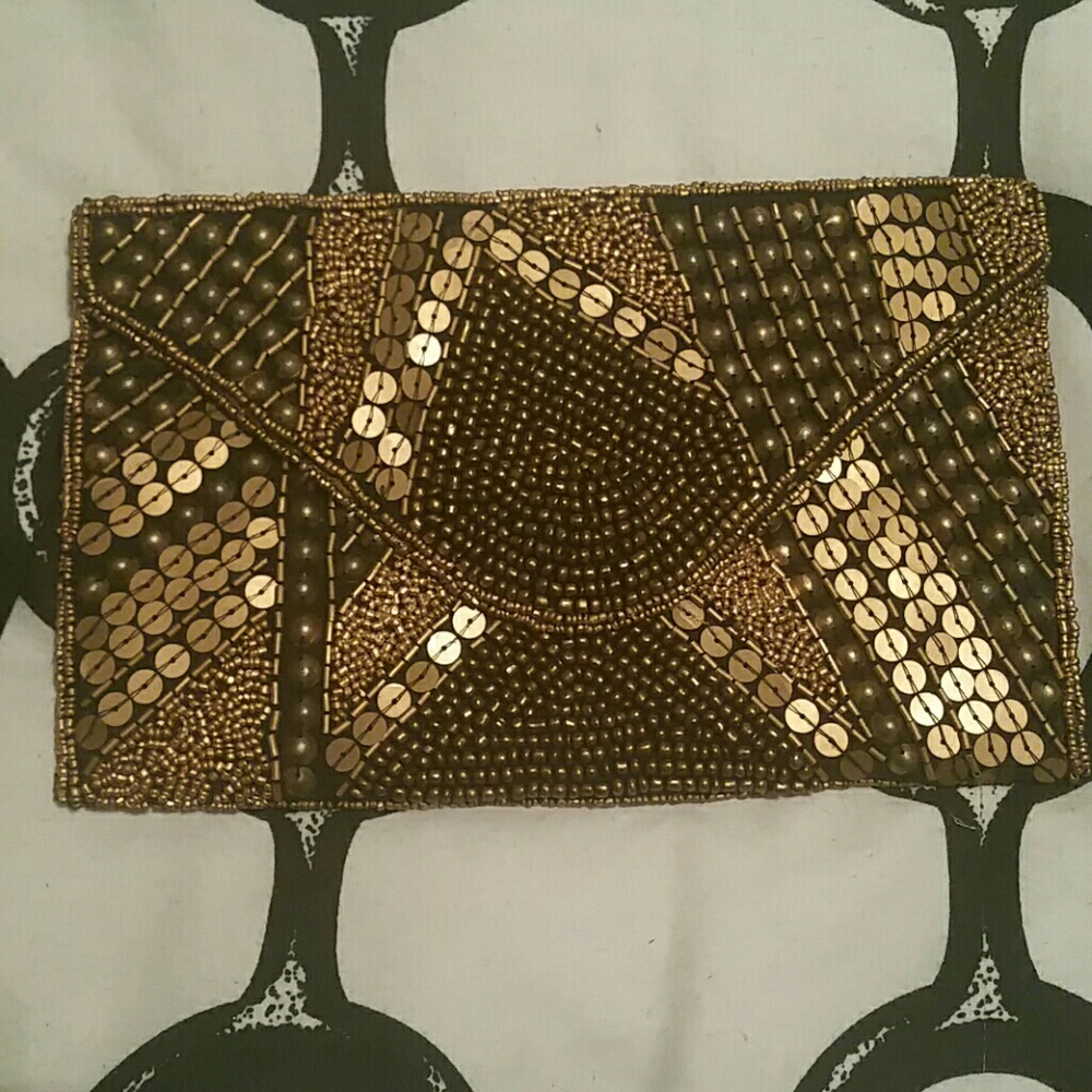 Bronzed beaded clutch