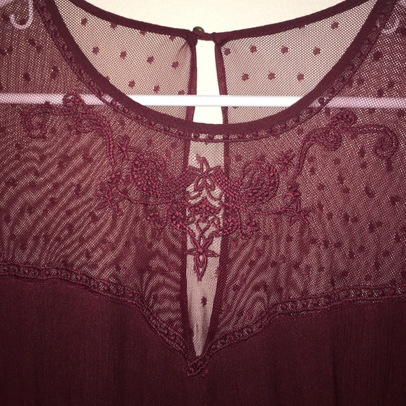 maroon embroidered t-shirt styled dress - Picture 2 of 3