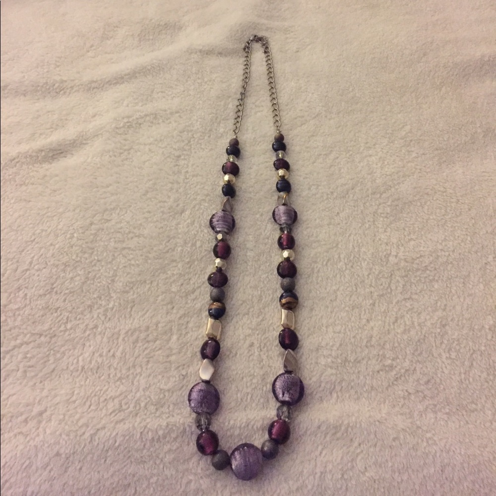 Long Silver and Purple Necklace
