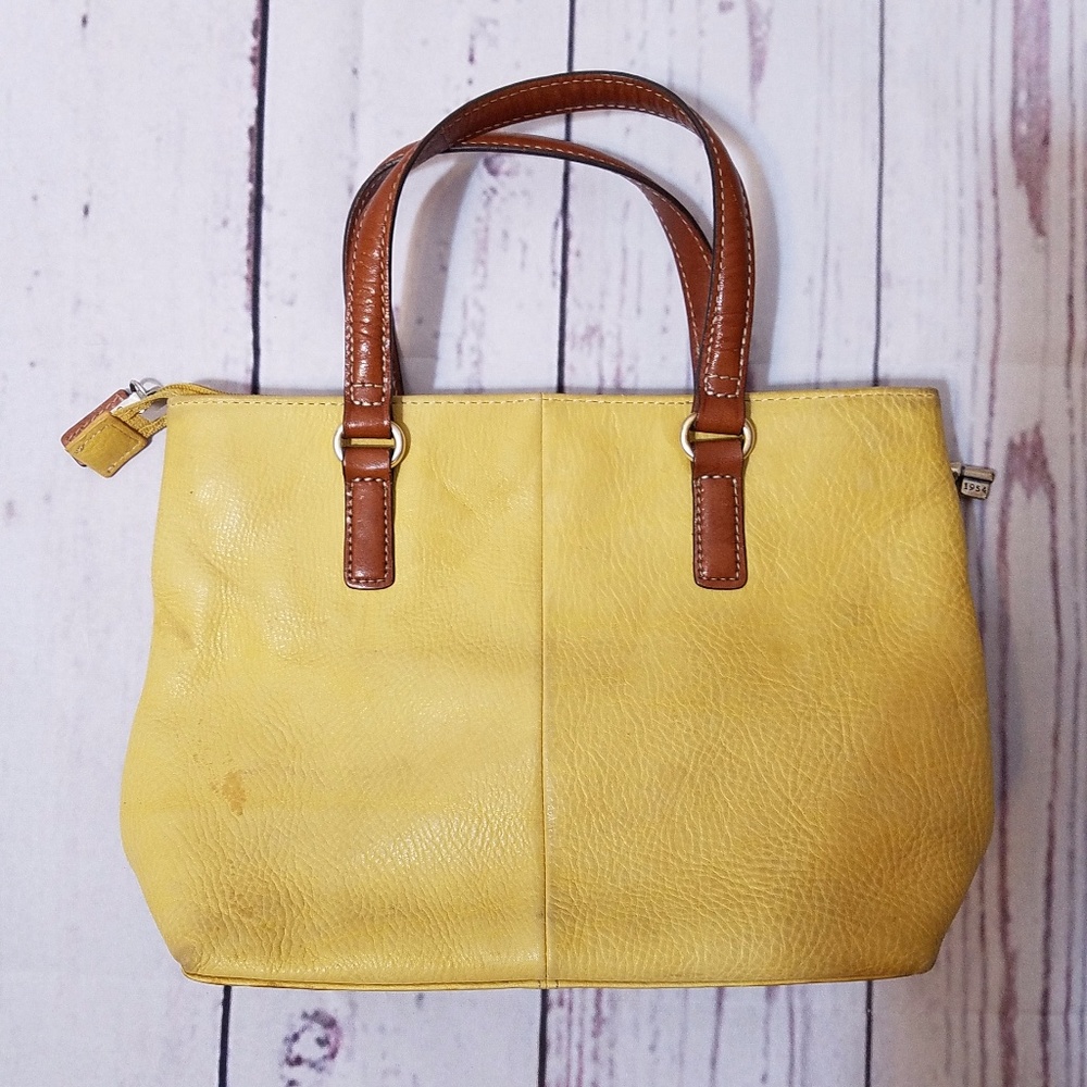 Fossil Yellow Pebble Leather Key Tag Small Satchel - Picture 2 of 7