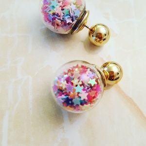 Multicolored Stars Front Back Ball Earrings