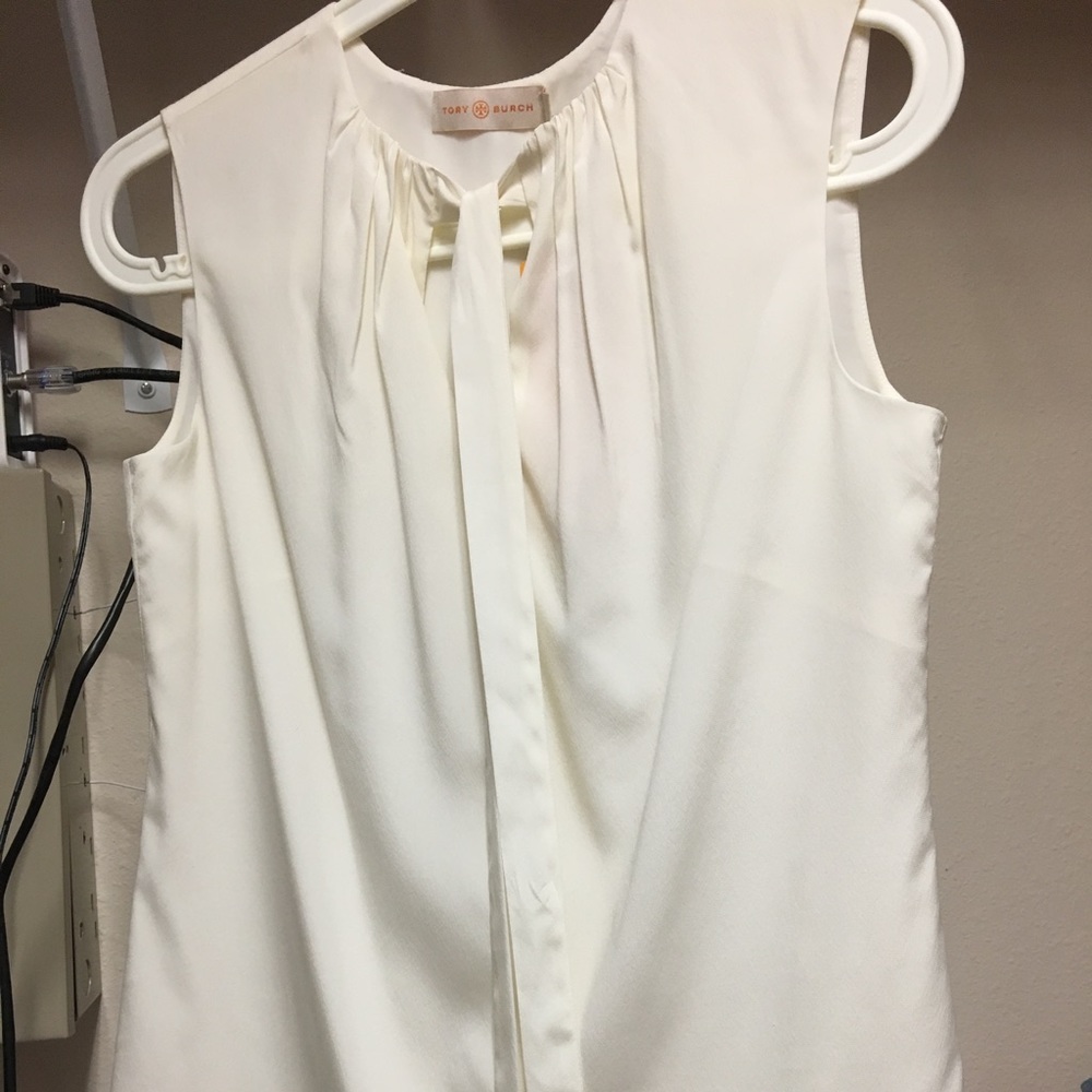 Tory Burch Tanya top, white sleeveless, Sz 0