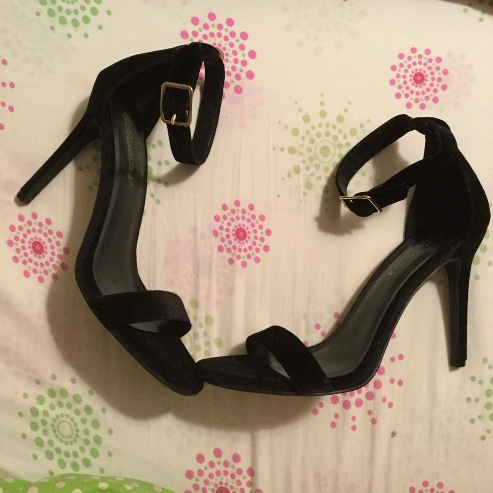 Black Suede Ankle Strap Heels