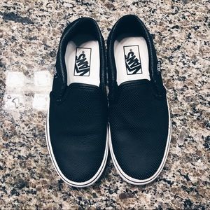 Black Leather Slip On Vans
