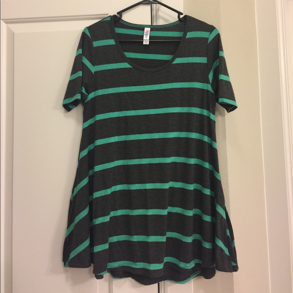 LuLaRoe Perfect Tee Grey with Green Stripe XXS