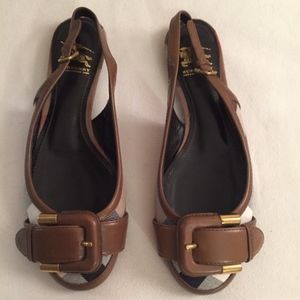 Burberry Nova Check Canvas Leather Flats, Size 6.5