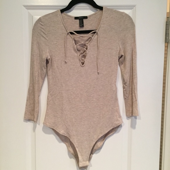 Tan Nude Lace Up Bodysuit - Picture 4 of 6