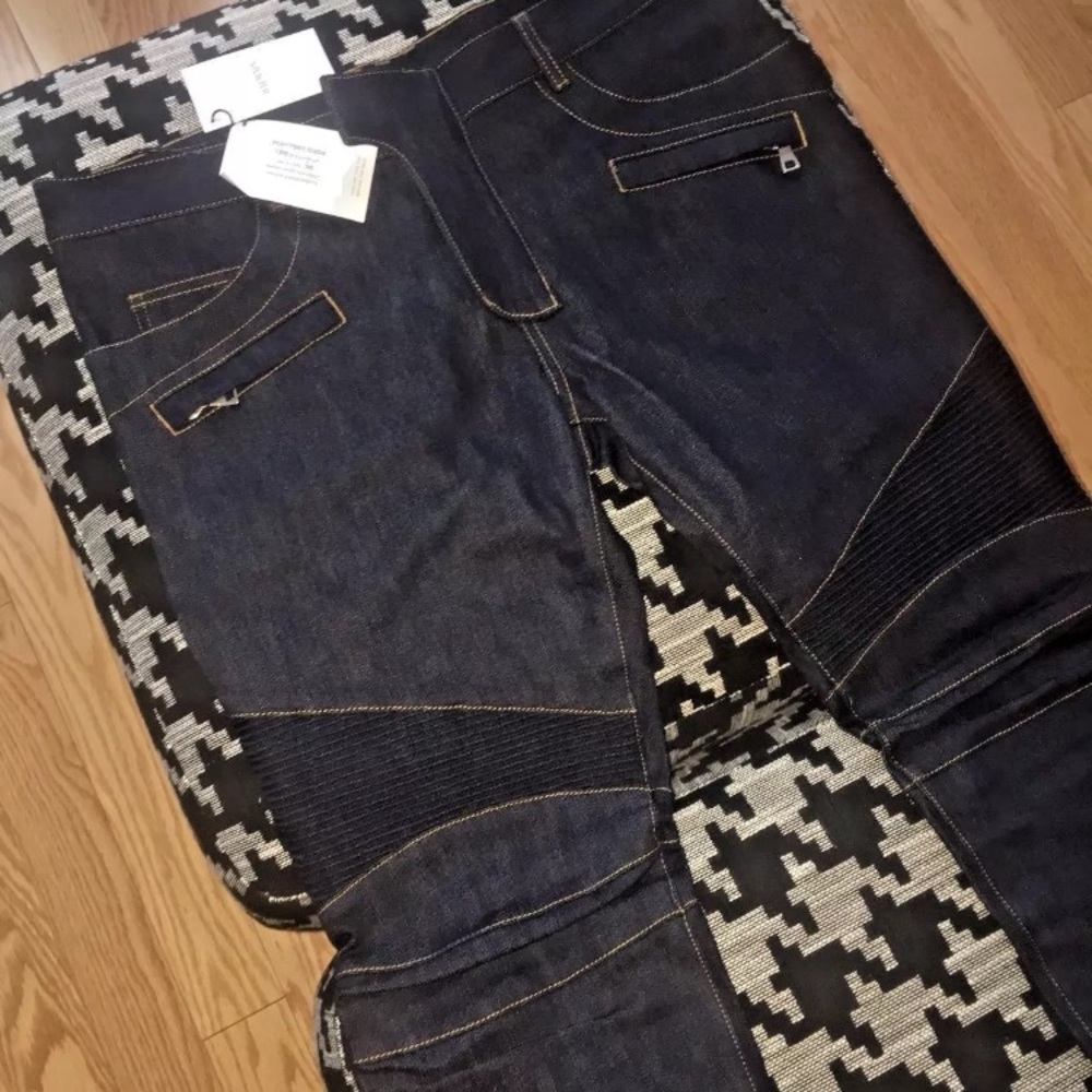 NWT Balmain Slim Fit Raw Denim Indingo Biker Sz 36