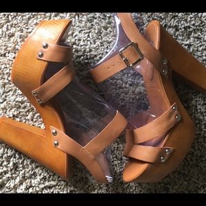 Platform Nude Sandals. NEVER WORN, Genuine Leather
