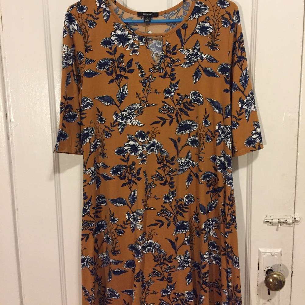 Espresso Orange Floral Dress Casual