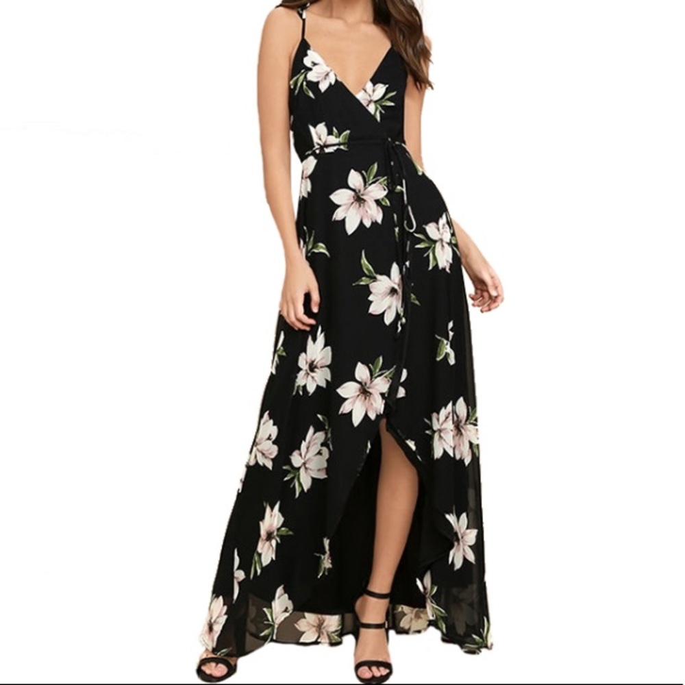 Gorgeous black and cream wrap dress asymmetrical