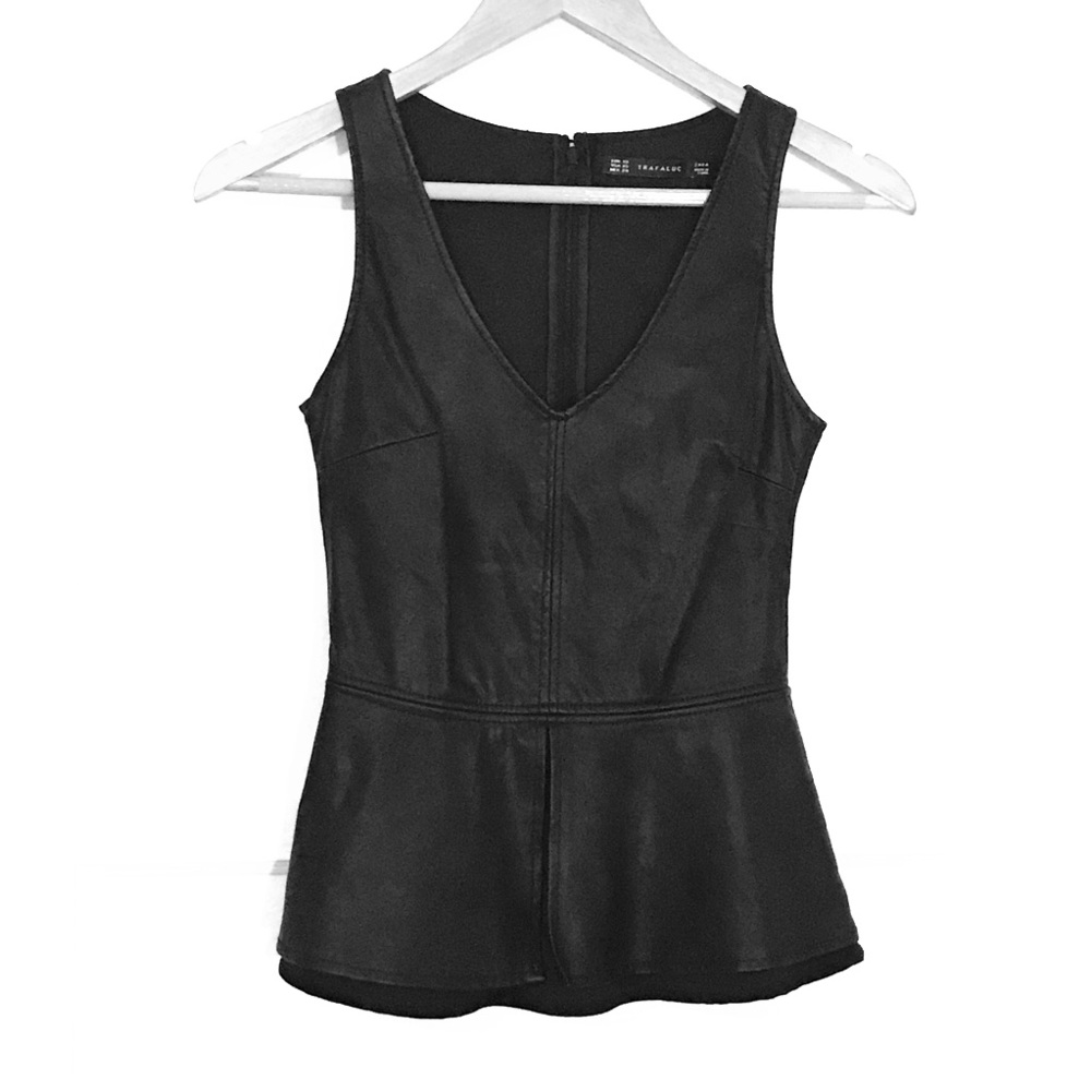 Zara traffaluc vegan leather sleeveless peplum top