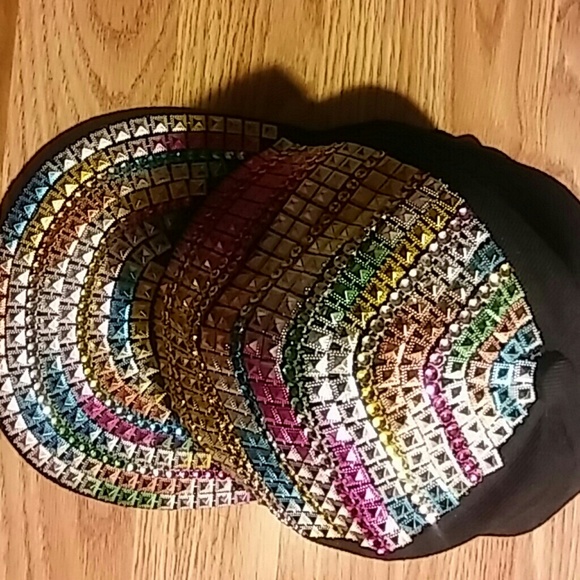 Multicolored bedazzled cap w/adjustable sizer - Picture 1 of 3