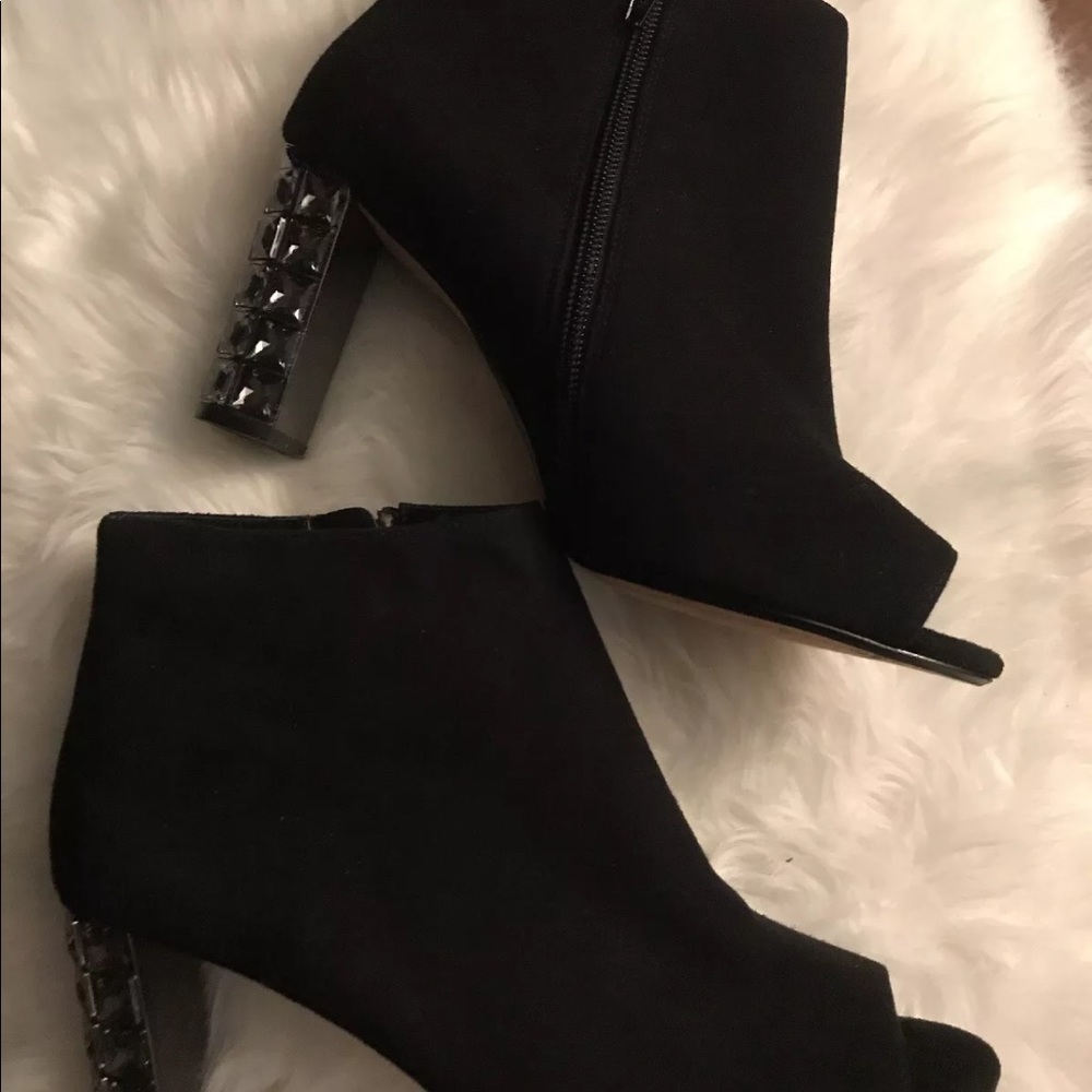 DUNE LONDON SZ 8 bootie open toe suede Bling heel - Picture 1 of 8