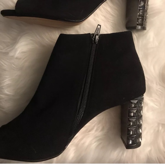 DUNE LONDON SZ 8 bootie open toe suede Bling heel - Picture 2 of 8