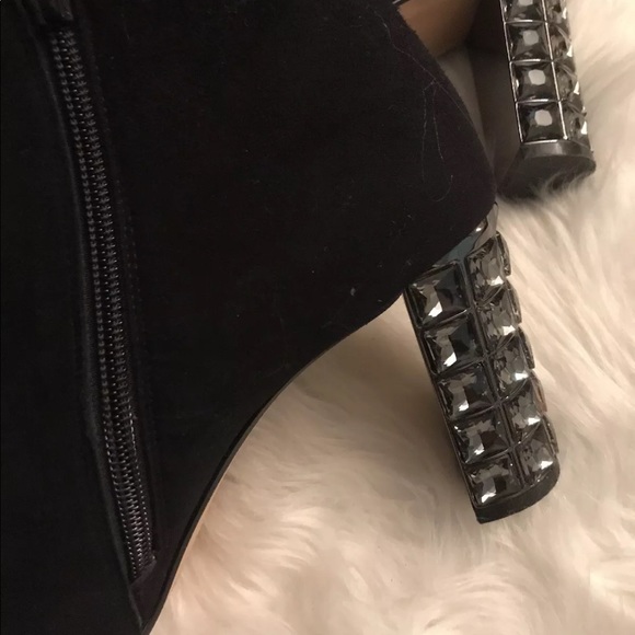 DUNE LONDON SZ 8 bootie open toe suede Bling heel - Picture 3 of 8