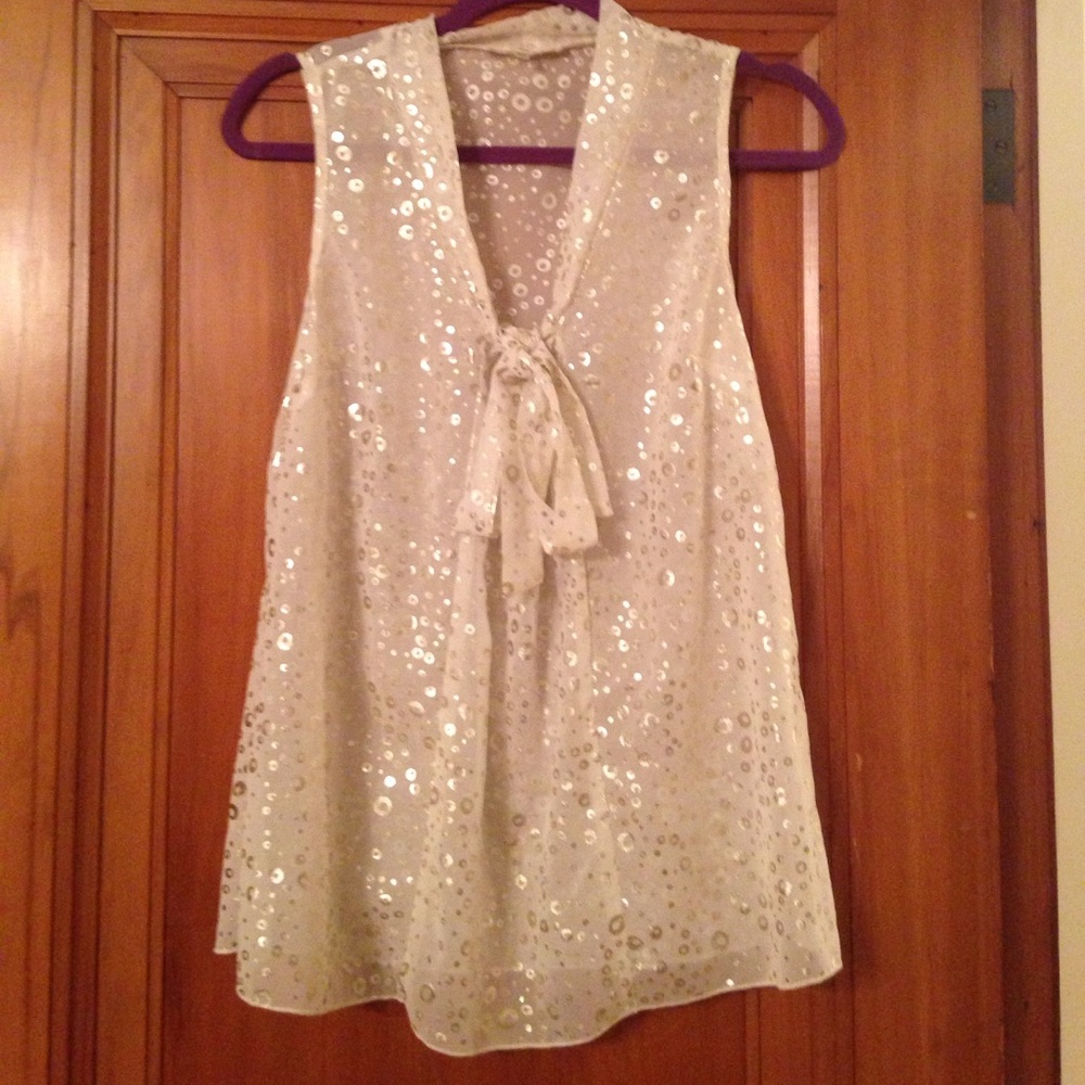 Modcloth Poema White and Silver Tank Blouse