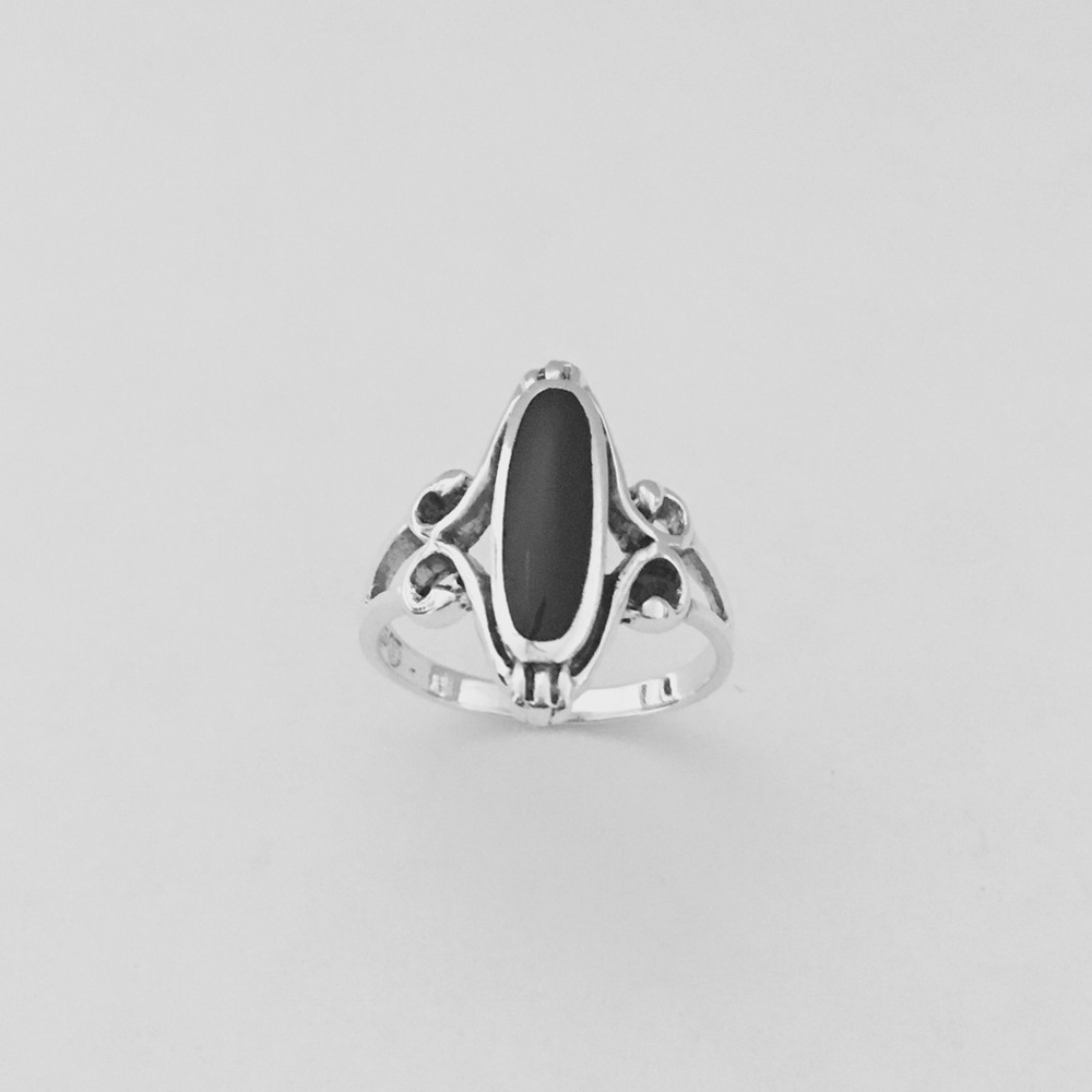 925 Sterling Silver Swirls Oval Black Onyx Ring, Statement Stone Silver Ring