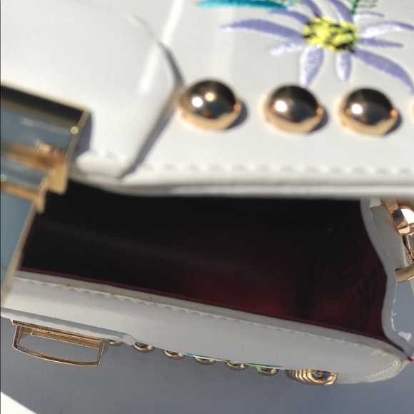 Vegan Leather Gold Studded Embroidered Mini Bag - Picture 4 of 5