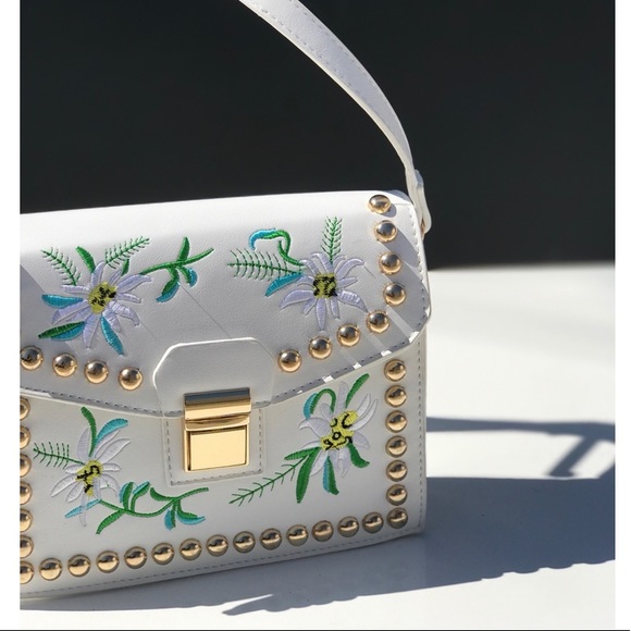 Vegan Leather Gold Studded Embroidered Mini Bag - Picture 2 of 5