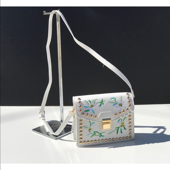 Vegan Leather Gold Studded Embroidered Mini Bag - Picture 5 of 5
