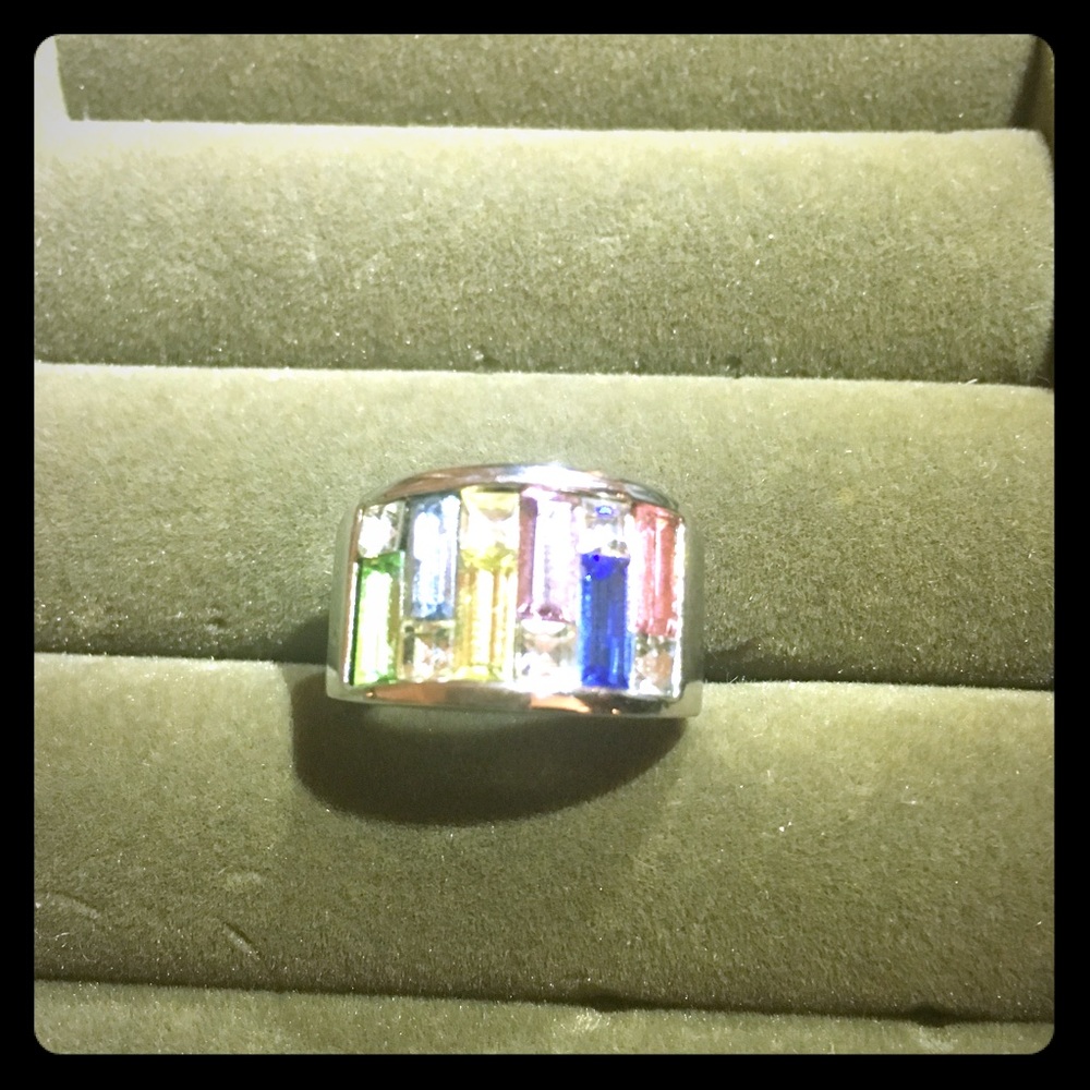 Rainbow colored gemstone party ring