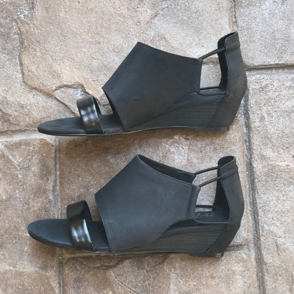 Matte Black Nubuck Leather Low Wedge Sandals - Picture 5 of 8
