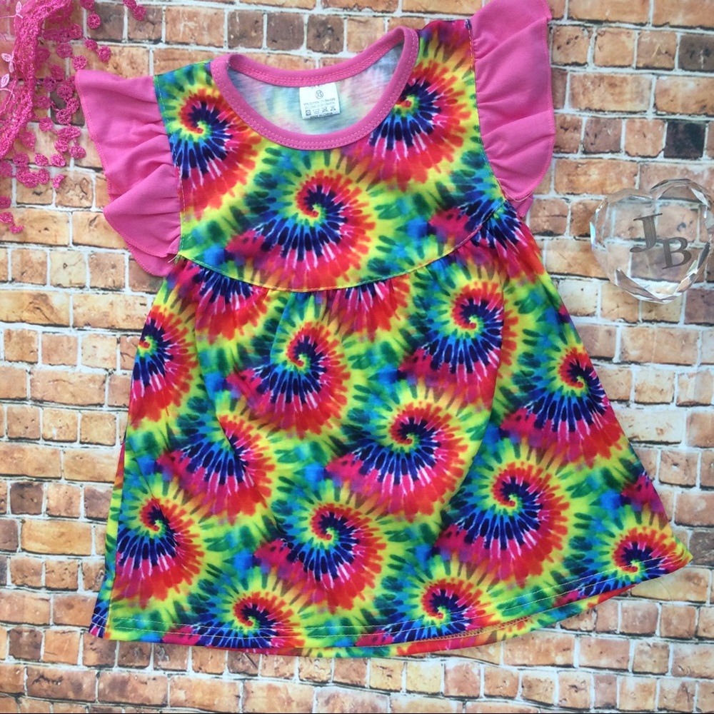 Boutique Girls Ruffle sleeve tie dye top