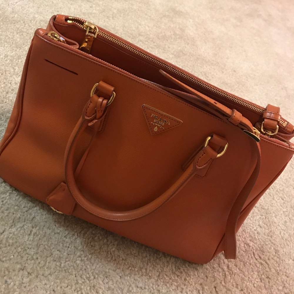 Authentic Prada Saffiano mid size double zip Tote