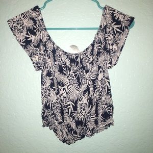 DIVIDED Blue Floral Off Shoulder Crop Top