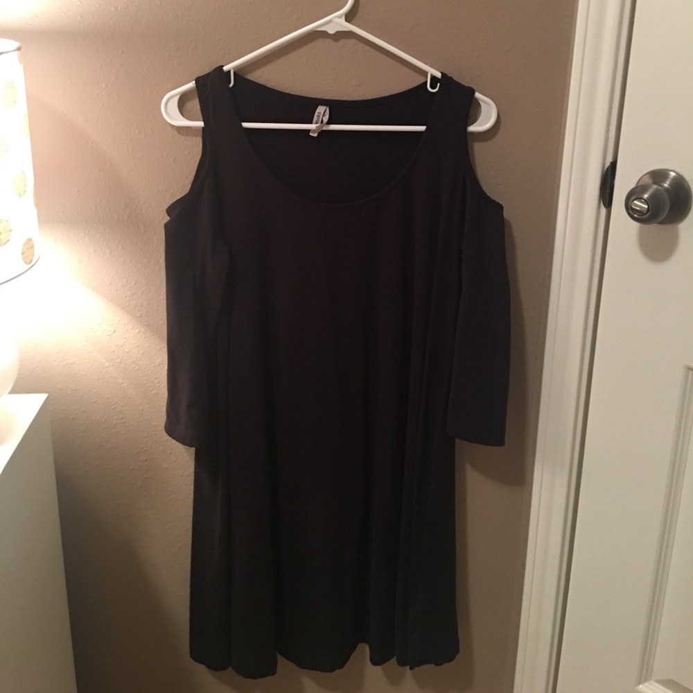 black open shoulder dress