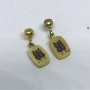 Bone Dangle Earrings With Butterfly Image