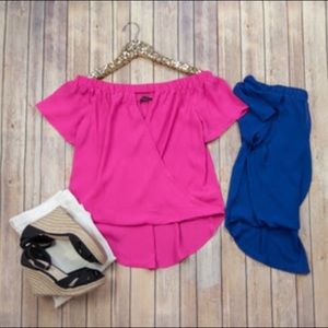 Front tuck off the shoulder top!