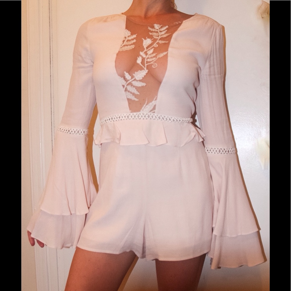 For Love and Lemons Emelia Ruffle Trim Romper XS